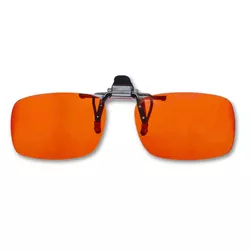 Orange Clips n der Brille die blaues Licht blockieren